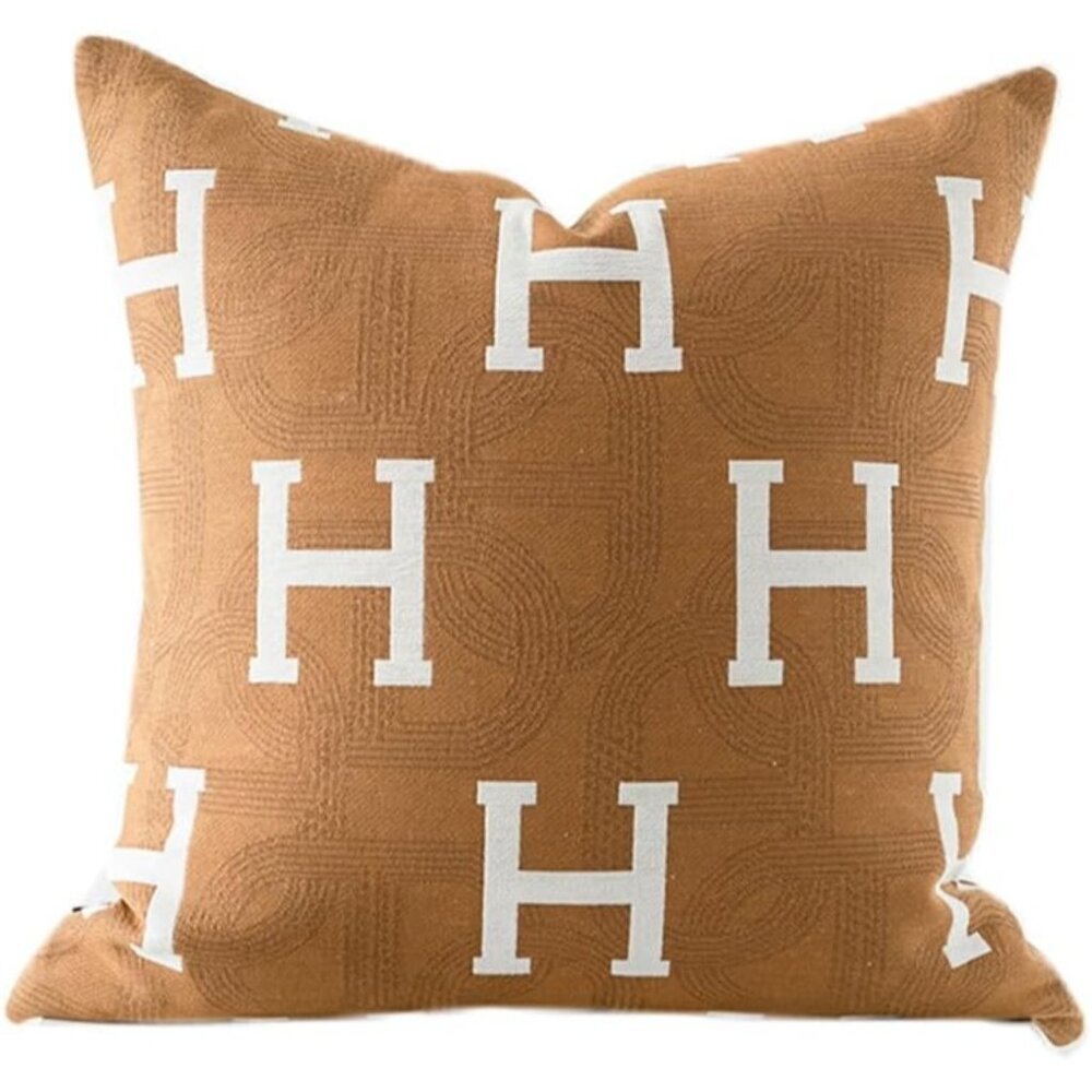 H Letter Embroidery Throw Pillow Cover 20x20 Inch Modern Decorative Cushion